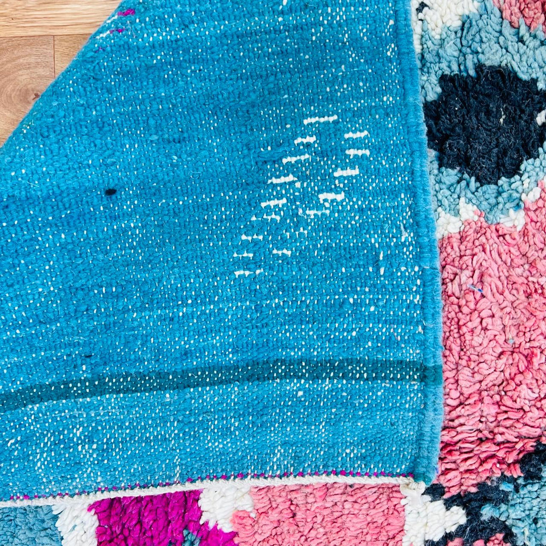 Vintage Moroccan Wool Rug – Teal Blue &amp; Pink Tribal Design 738