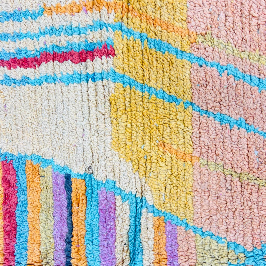 Vintage Moroccan Wool Rug – Pink &amp; Yellow Abstract Design 631
