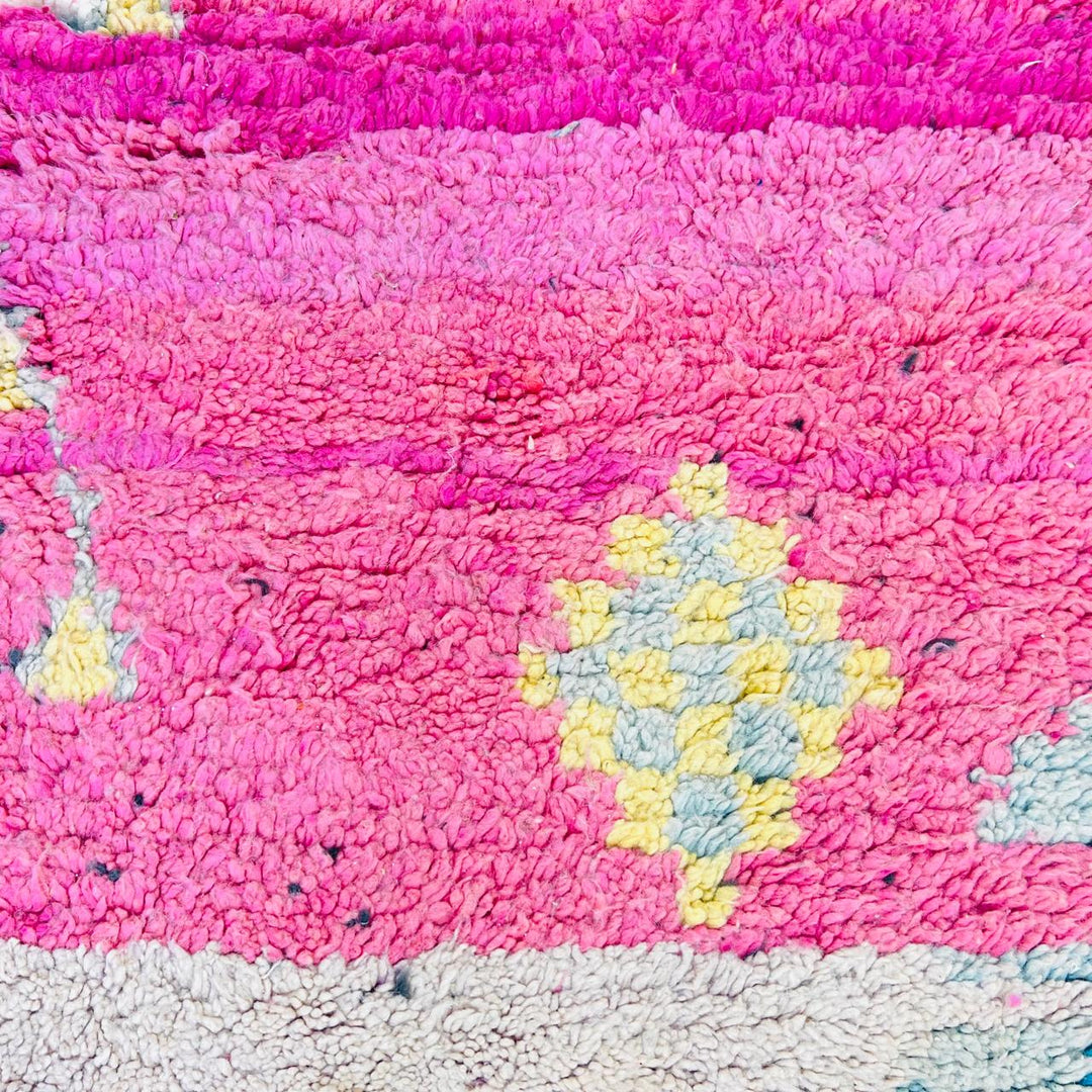 Vintage Moroccan Rug – Abstract Pink and Mustard Berber Wool Carpet