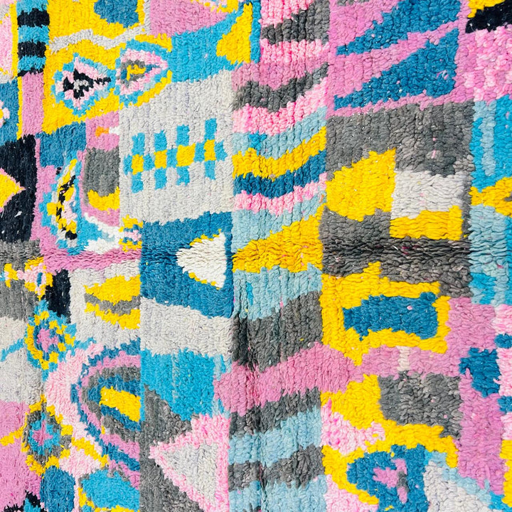 Vintage Moroccan Rug – Pink Yellow Blue Geometric 620