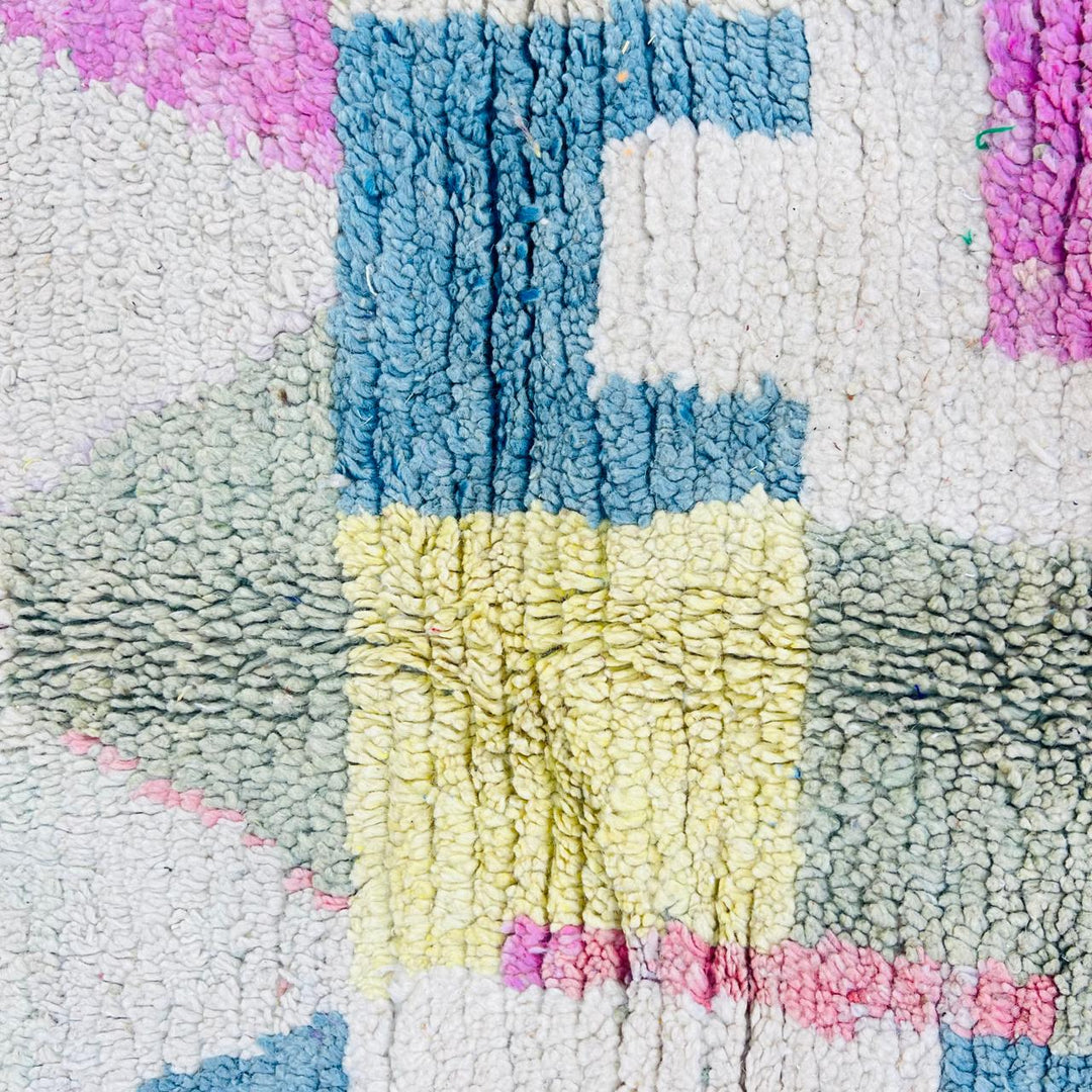 Vintage Moroccan Wool Rug – Pastel Geometric Boho Design 776