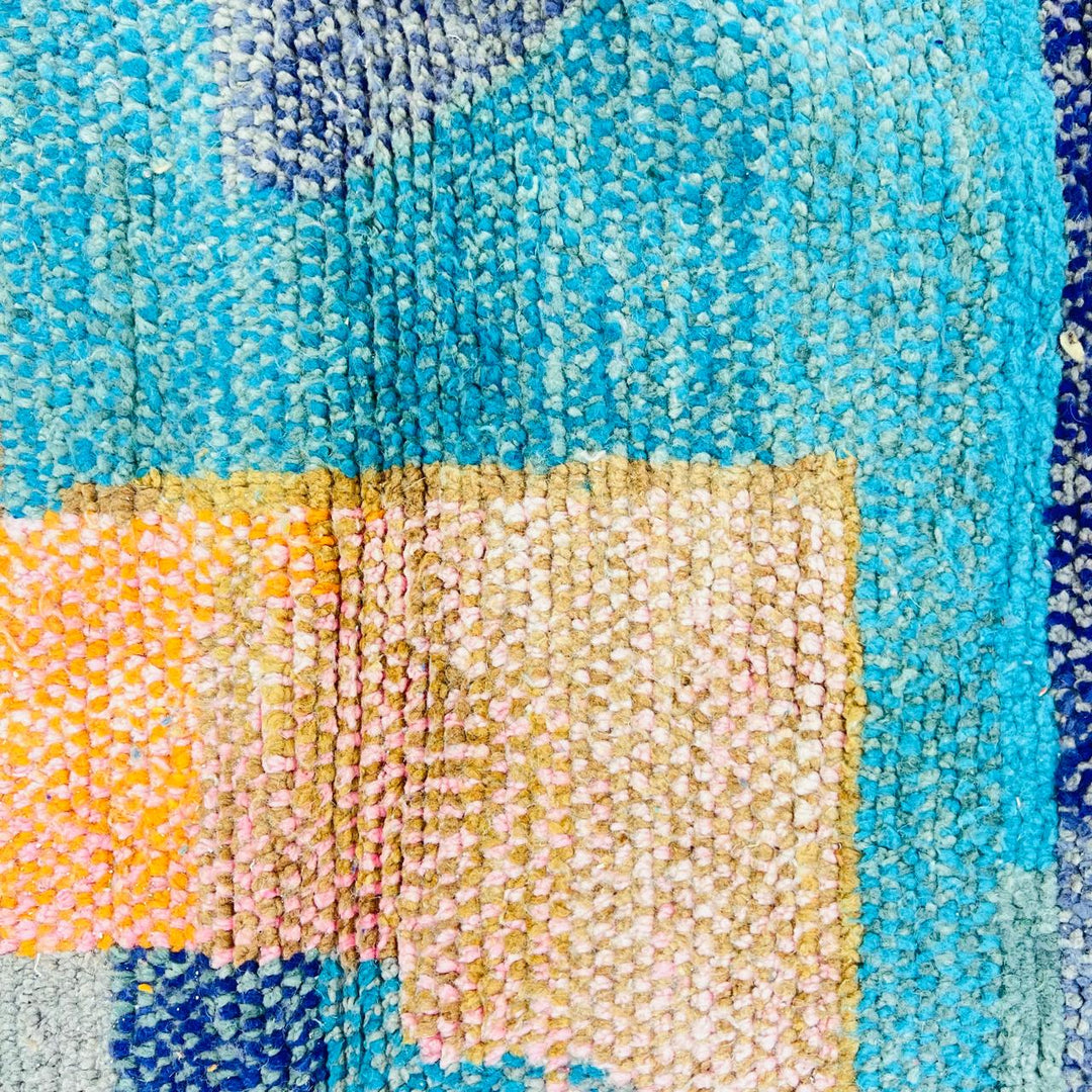 Vintage Moroccan Rug – Abstract Blue Orange Berber Wool Carpet