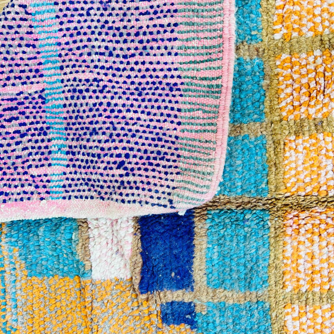 Vintage Moroccan Rug – Abstract Blue Orange Berber Wool Carpet