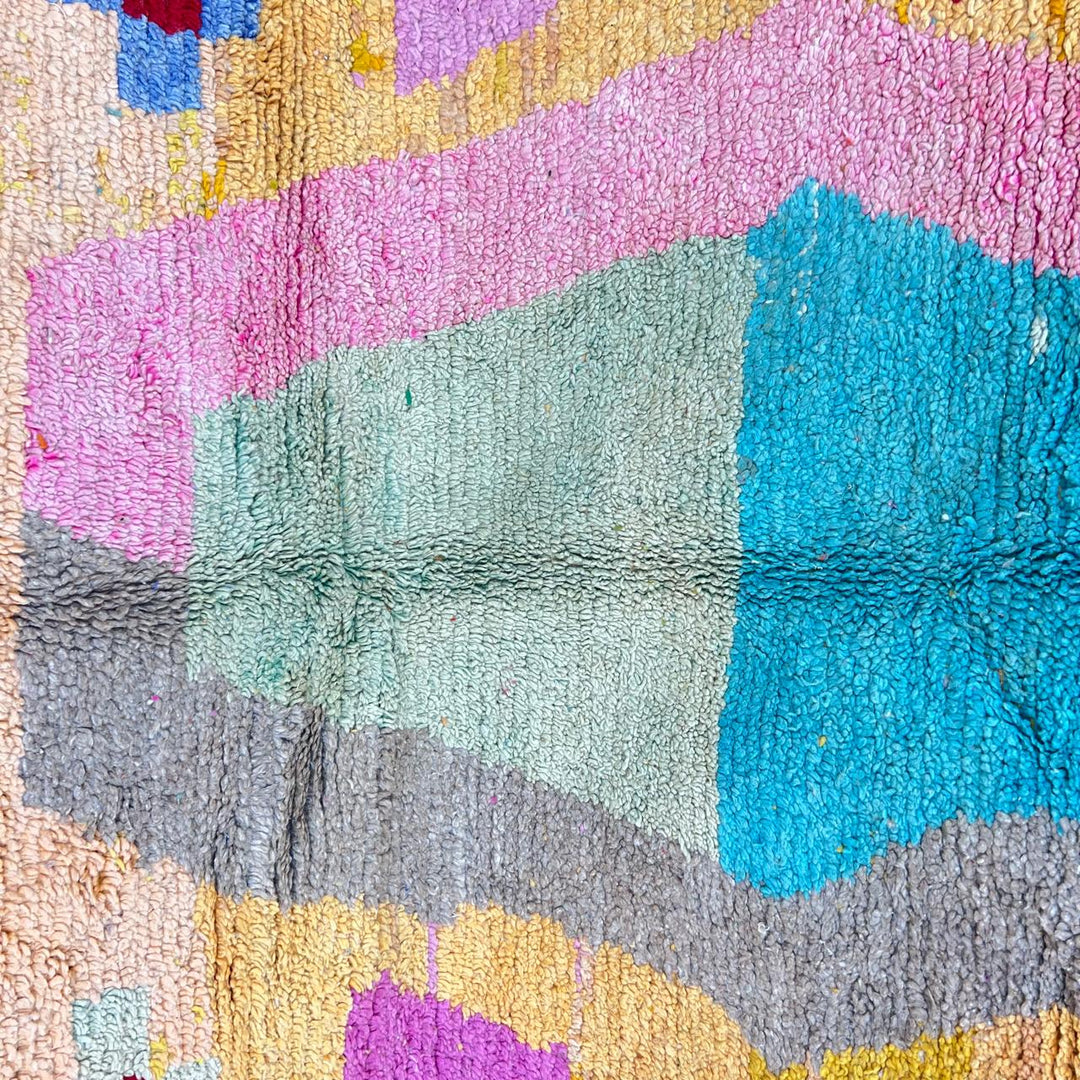 Vintage Moroccan Wool Rug – Yellow & Pink Abstract Berber Carpet 763
