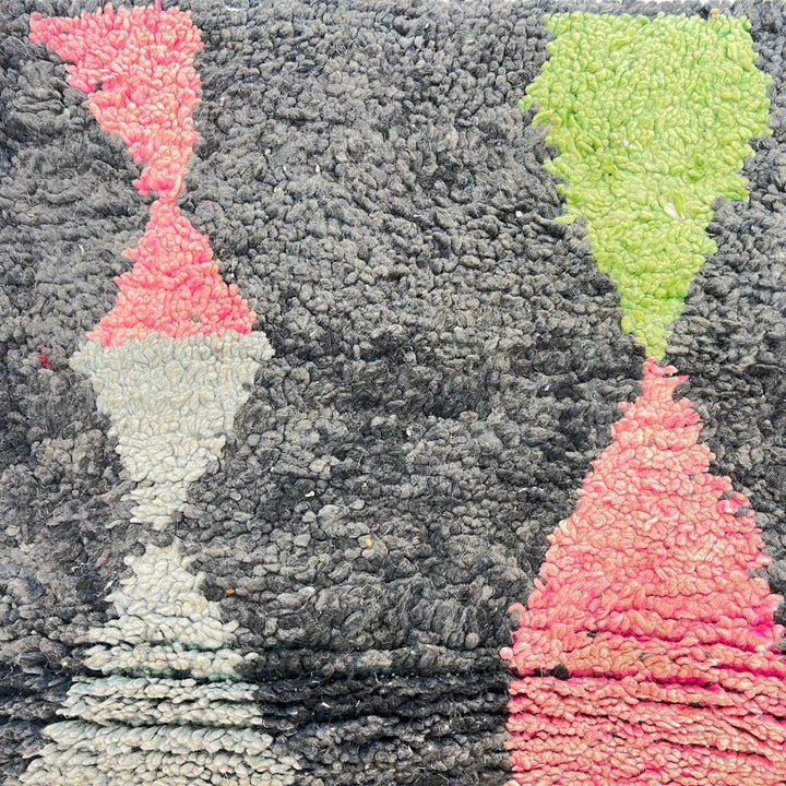 Vintage Moroccan Wool Rug – Modern Black &amp; Green Abstract Carpet 731