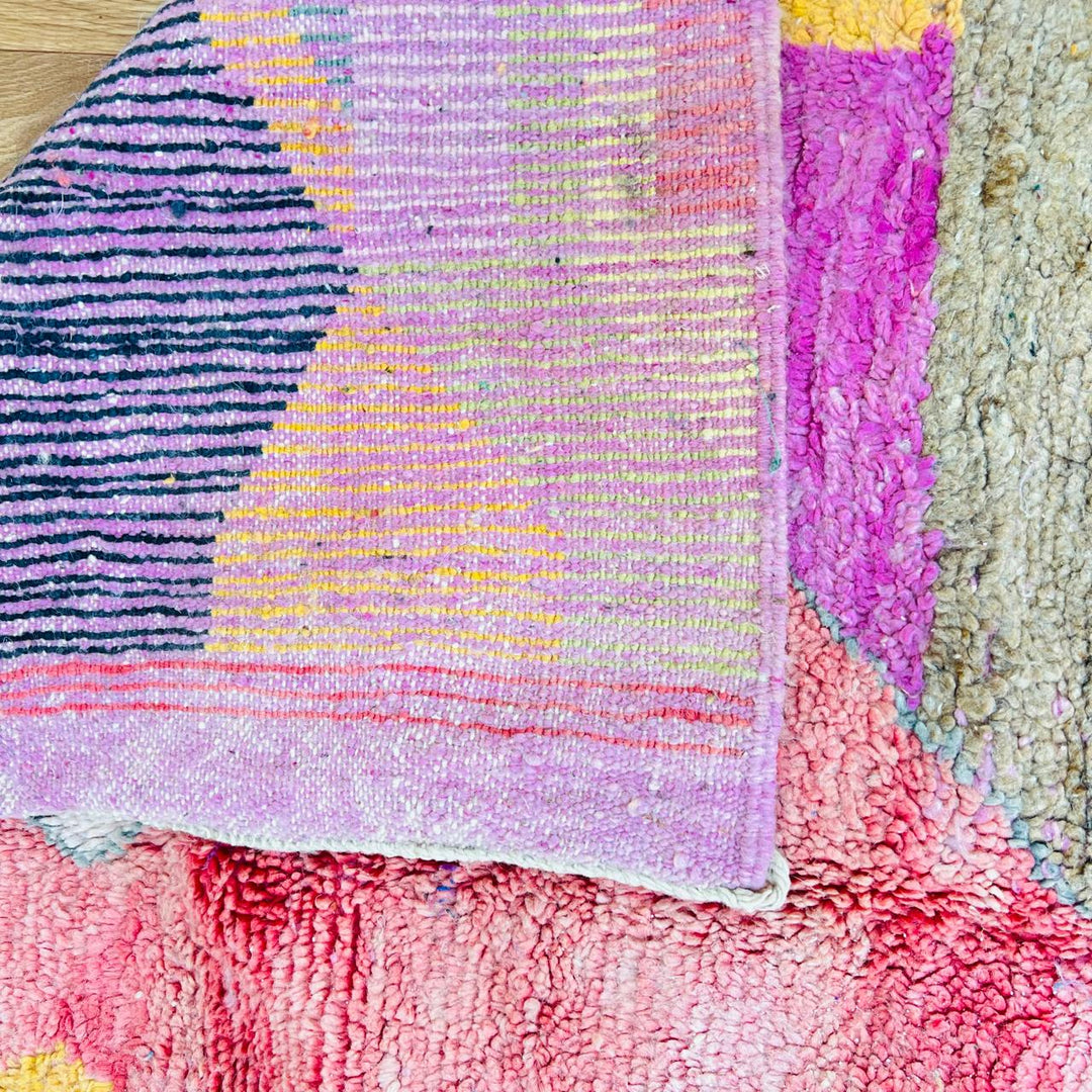Vintage Moroccan Rug – Pink Yellow Abstract Wool Berber Carpet