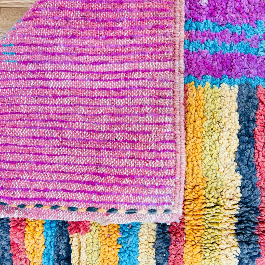 Vintage Moroccan Wool Rug – Pink &amp; Yellow Abstract Design 631