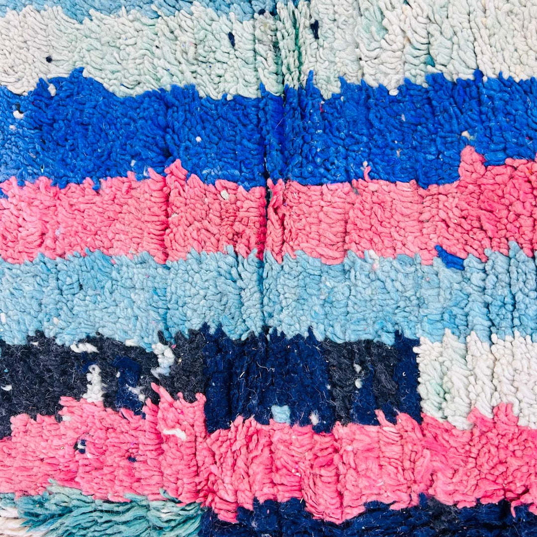 Vintage Moroccan Wool Rug – Teal Blue &amp; Pink Tribal Design 738