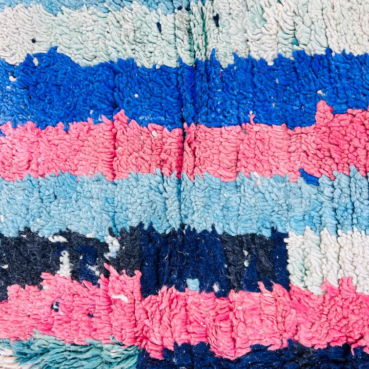 Vintage Moroccan Wool Rug – Teal Blue &amp; Pink Tribal Design 738