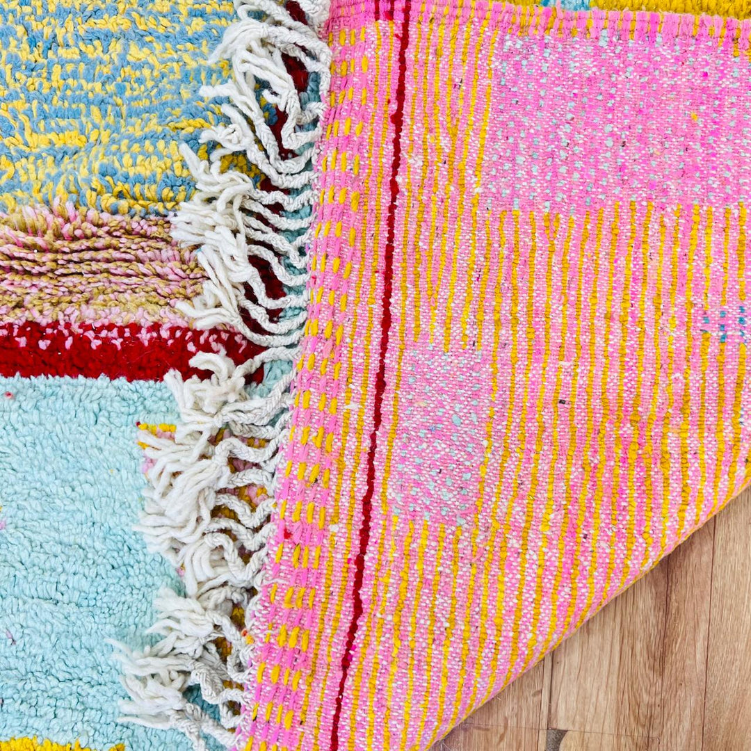 Vintage Moroccan Wool Rug 686 – Handmade Yellow Blue Berber Rug