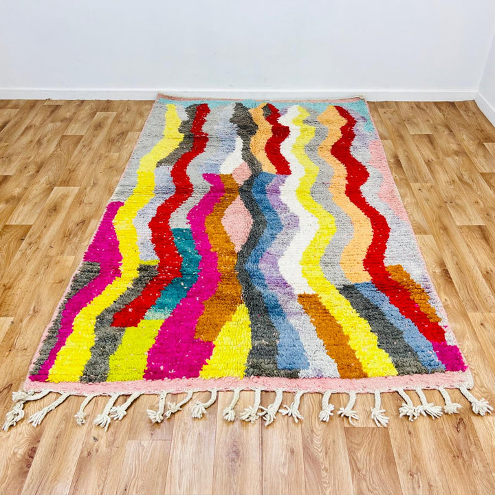 vintage moroccan berber wool rug colorful wave stripe handmade