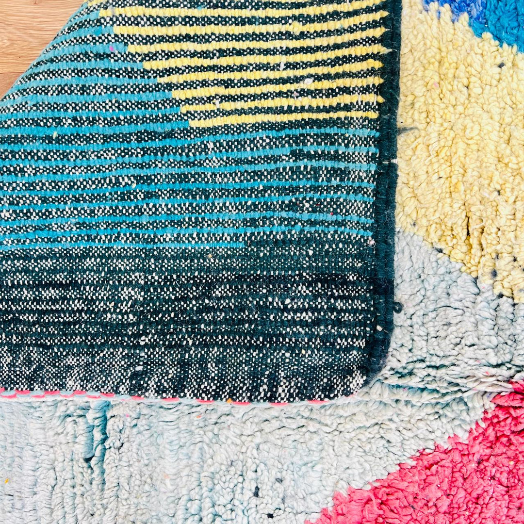 Vintage Moroccan Rug – Abstract Pink and Mustard Berber Wool Carpet