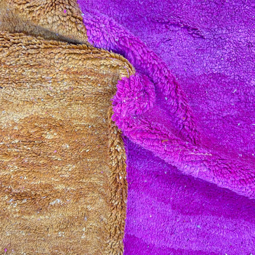 Vintage Moroccan wool rug K159 – handmade Berber carpet with pink, orange, and brown color blocks. 287 × 204 cm (9.41 × 6.69 ft).