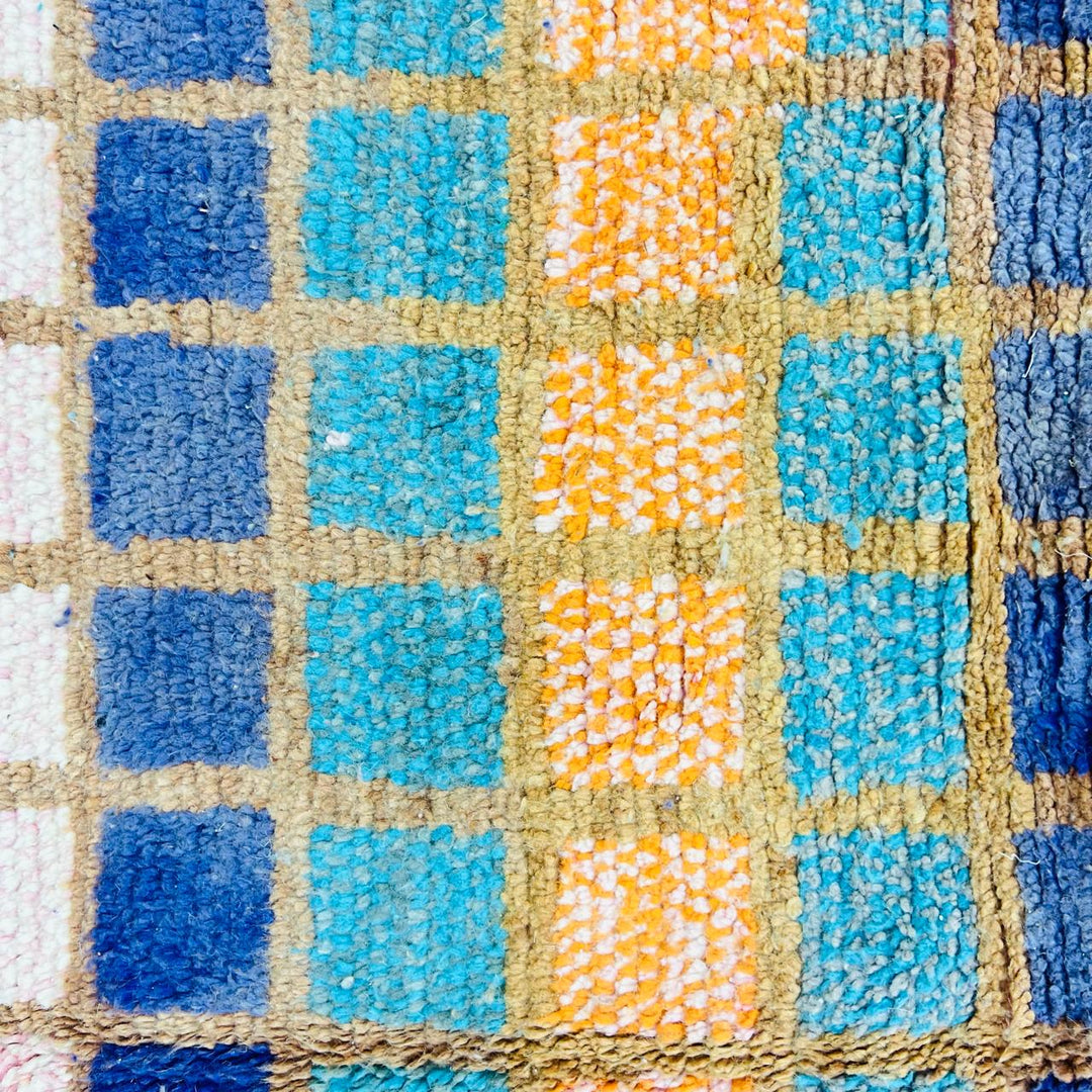 Vintage Moroccan Rug – Abstract Blue Orange Berber Wool Carpet