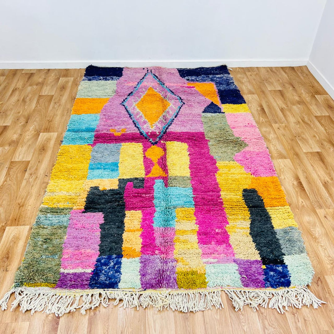 vintage moroccan rug with colorful berber diamond pattern handmade wool carpet