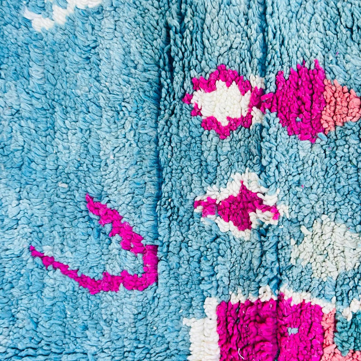 Vintage Moroccan Wool Rug – Teal Blue &amp; Pink Tribal Design 738