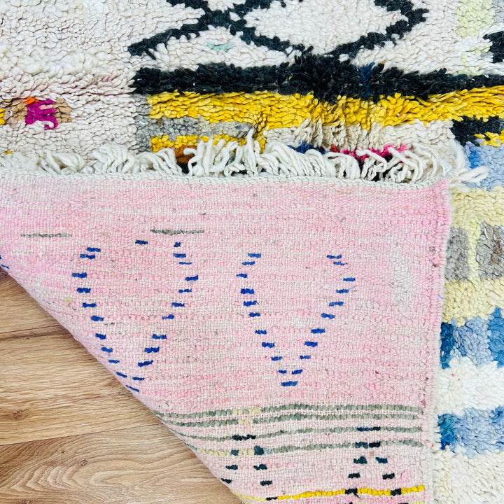 Vintage Moroccan wool rug JNN – handmade colorful Berber wool carpet 260 × 157cm (8.63 × 5.18 ft).