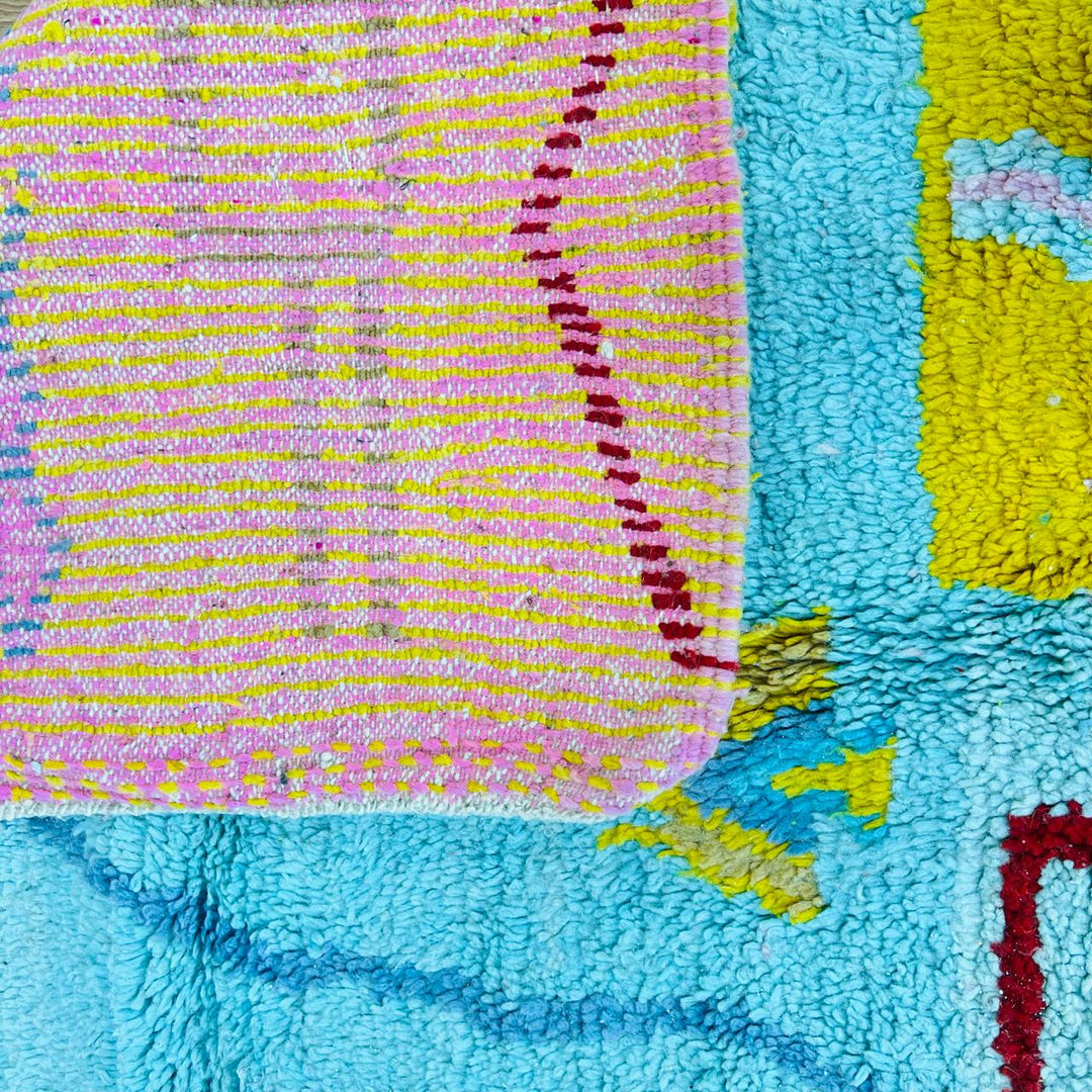 Vintage Moroccan Wool Rug 686 – Handmade Yellow Blue Berber Rug
