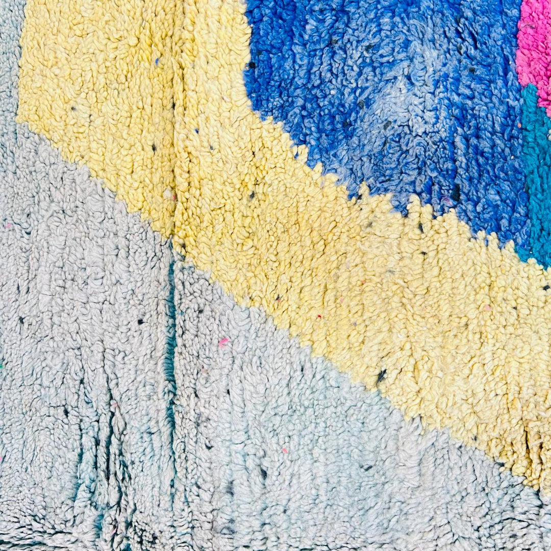 Vintage Moroccan Rug – Abstract Pink and Mustard Berber Wool Carpet