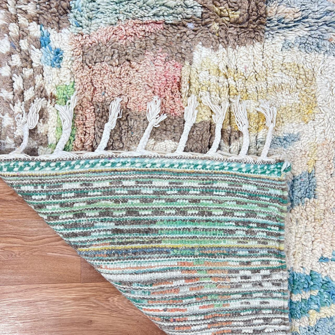 Vintage Moroccan Wool Rug – Neutral Beige &amp; Aqua Berber Carpet 915
