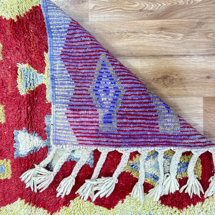 Vintage Moroccan Runner Rug – Red &amp; Yellow Berber Tribal Design 820