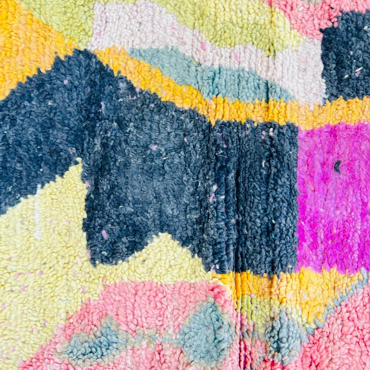 Vintage Moroccan Rug – Pink Yellow Abstract Wool Berber Carpet