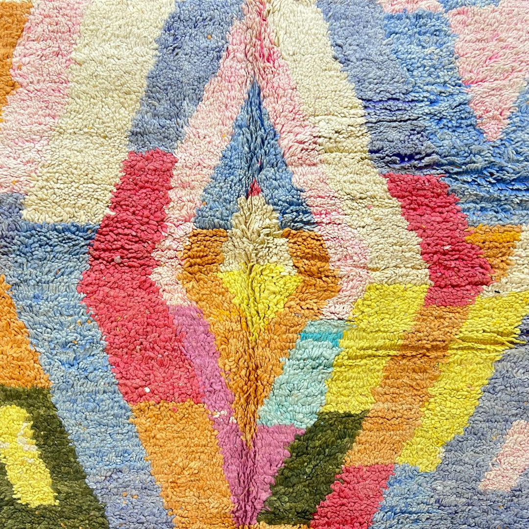 Vintage Moroccan wool rug 197 – handmade colorful geometric abstract Berber design (245 × 156 cm).