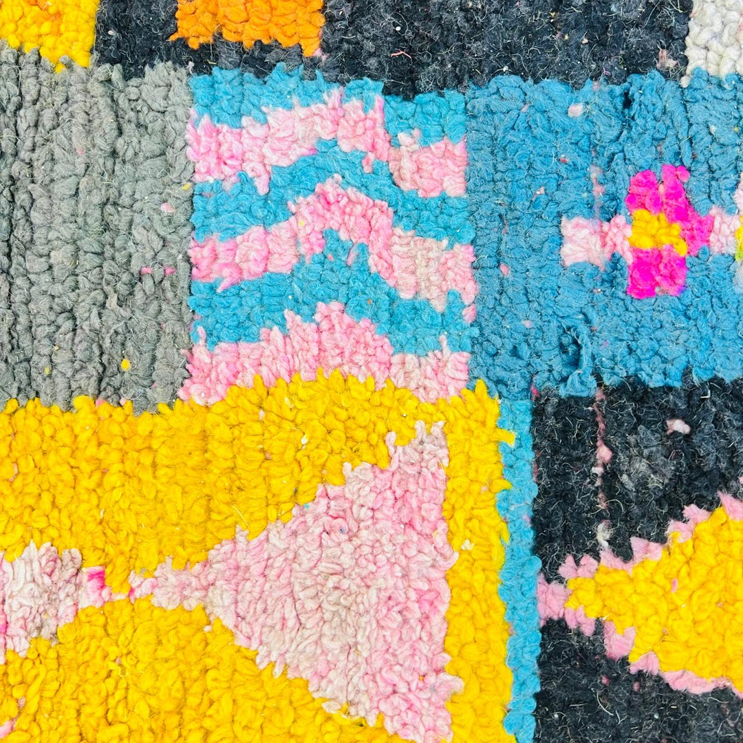 Vintage Moroccan Rug – Pink Yellow Blue Geometric 620