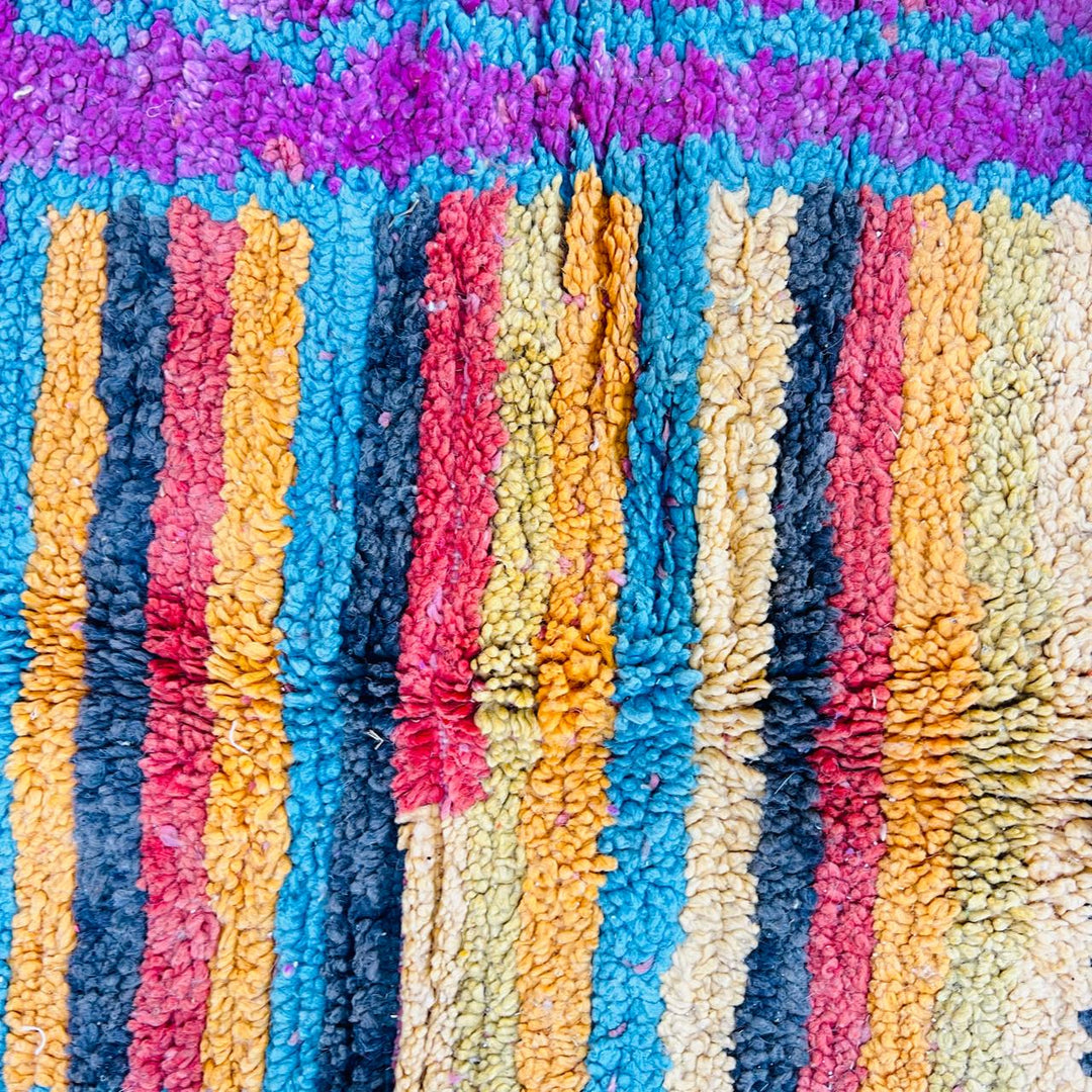 Vintage Moroccan Wool Rug – Pink &amp; Yellow Abstract Design 631