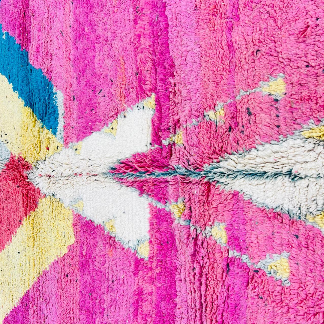 Vintage Moroccan Rug – Abstract Pink and Mustard Berber Wool Carpet