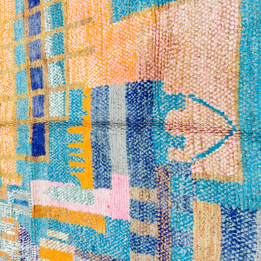 Vintage Moroccan Rug – Abstract Blue Orange Berber Wool Carpet