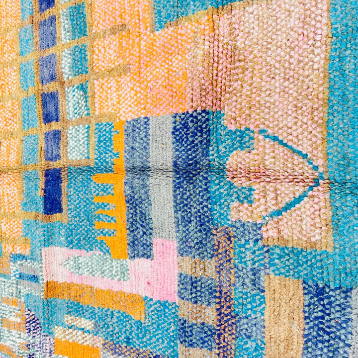 Vintage Moroccan Rug – Abstract Blue Orange Berber Wool Carpet