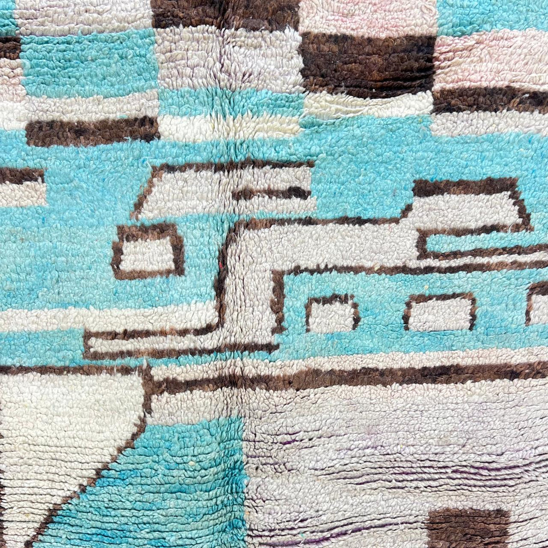 Vintage Moroccan Wool Rug – Aqua Blue &amp; Cream Geometric Design 748