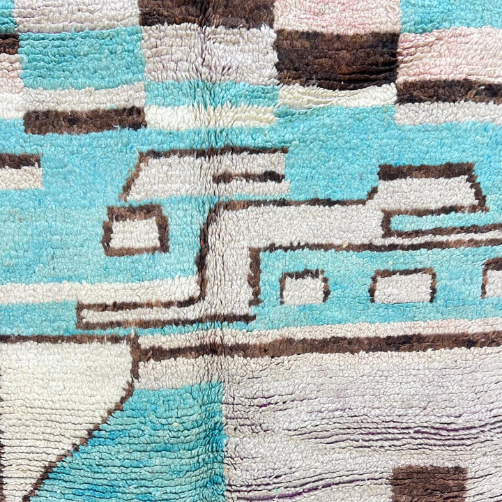 Vintage Moroccan Wool Rug – Aqua Blue &amp; Cream Geometric Design 748