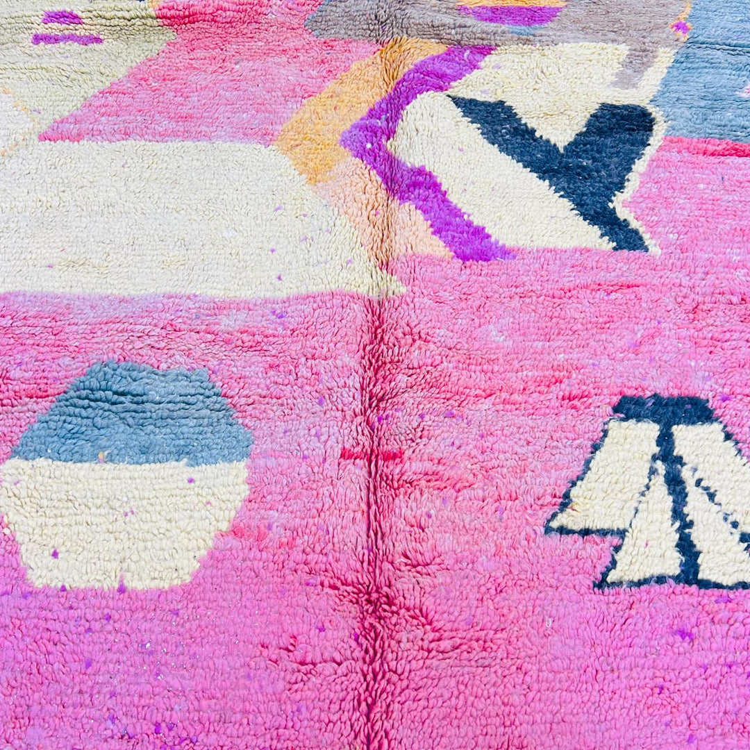 Vintage Moroccan Rug – Pink Yellow Abstract Wool Berber Carpet