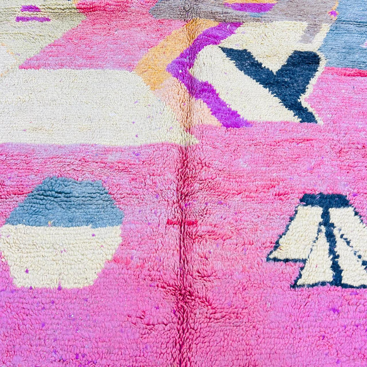 Vintage Moroccan Rug – Pink Yellow Abstract Wool Berber Carpet