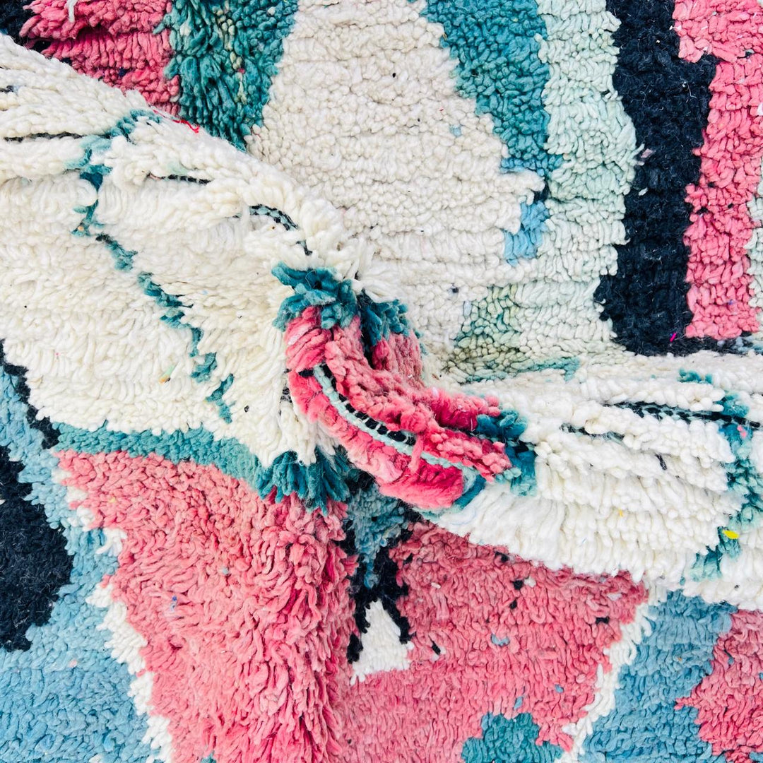Vintage Moroccan Wool Rug – Teal Blue &amp; Pink Tribal Design 738
