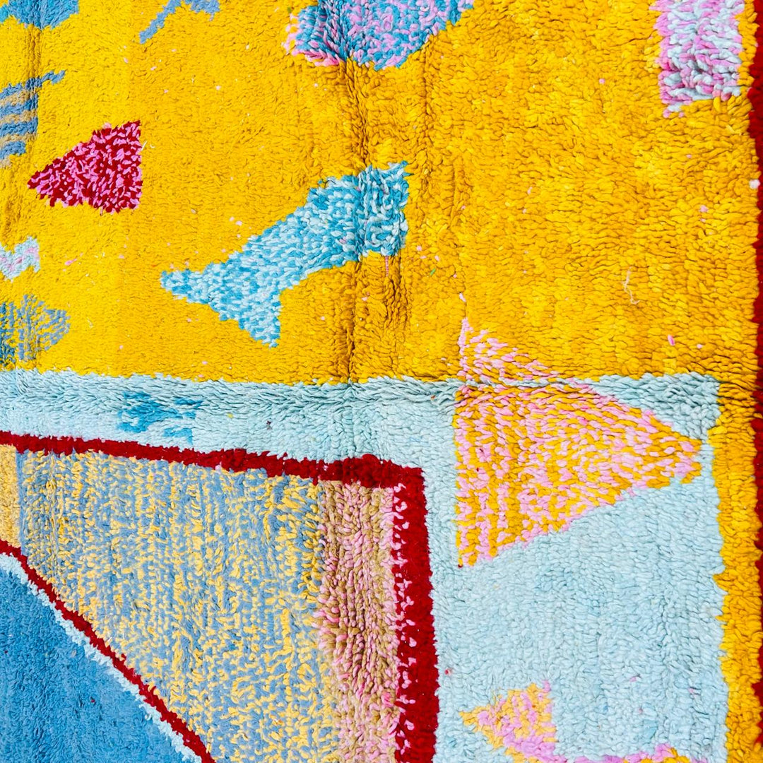 Vintage Moroccan Wool Rug 686 – Handmade Yellow Blue Berber Rug