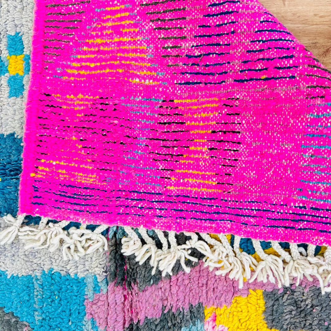 Vintage Moroccan Rug – Pink Yellow Blue Geometric 620