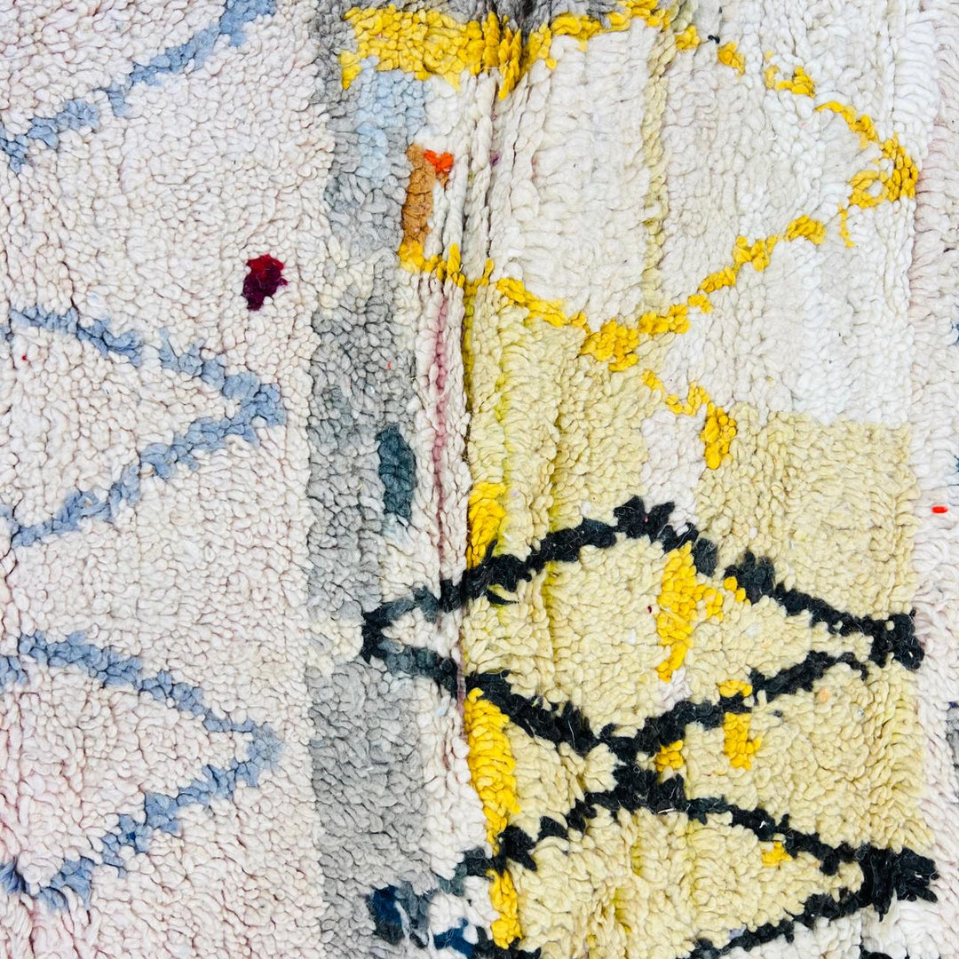 Vintage Moroccan wool rug JNN – handmade colorful Berber wool carpet 263 × 158 cm (8.63 × 5.18 ft).