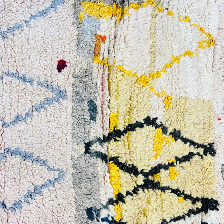 Vintage Moroccan wool rug JNN – handmade colorful Berber wool carpet 263 × 158 cm (8.63 × 5.18 ft).