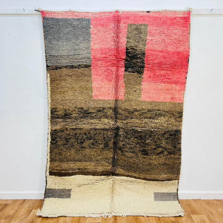 Vintage Moroccan Wool Rug – Brown &amp; Pink Abstract Design 793