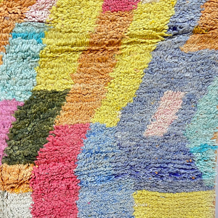 Vintage Moroccan wool rug 197 – handmade colorful geometric abstract Berber design (245 × 156 cm).