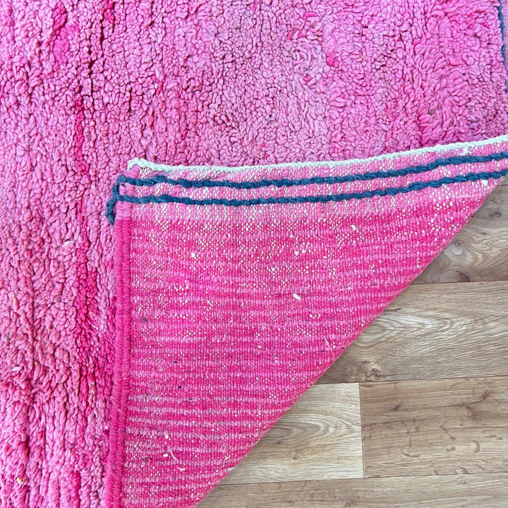 Vintage Moroccan wool rug 848 – handmade pink and orange Berber carpet, abstract color-block design, medium pile, 311 × 190 cm (10.20 × 6.23 ft).