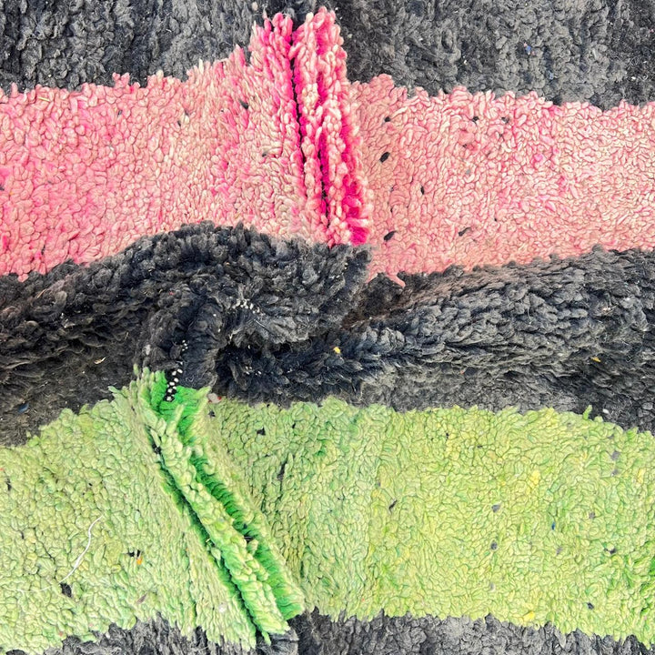 Vintage Moroccan Wool Rug – Modern Black &amp; Green Abstract Carpet 731