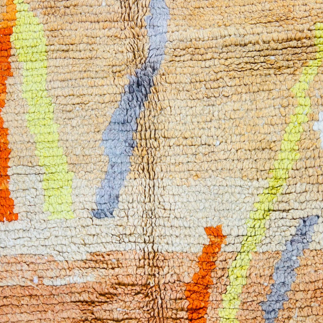 Vintage Moroccan wool rug with beige, orange and yellow abstract Berber pattern