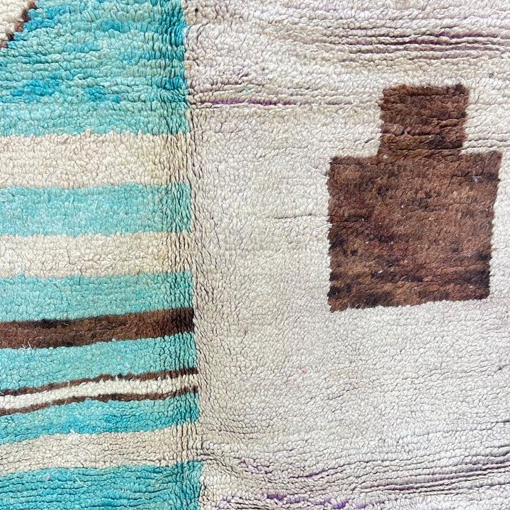Vintage Moroccan Wool Rug – Aqua Blue &amp; Cream Geometric Design 748