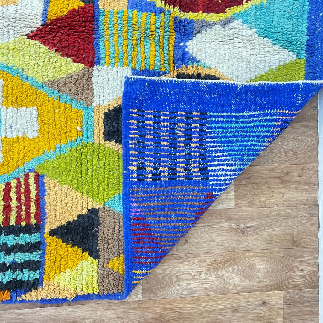 Vintage Moroccan Wool Rug 200 – handmade multicolor geometric Moroccan rug (250 × 170 cm).