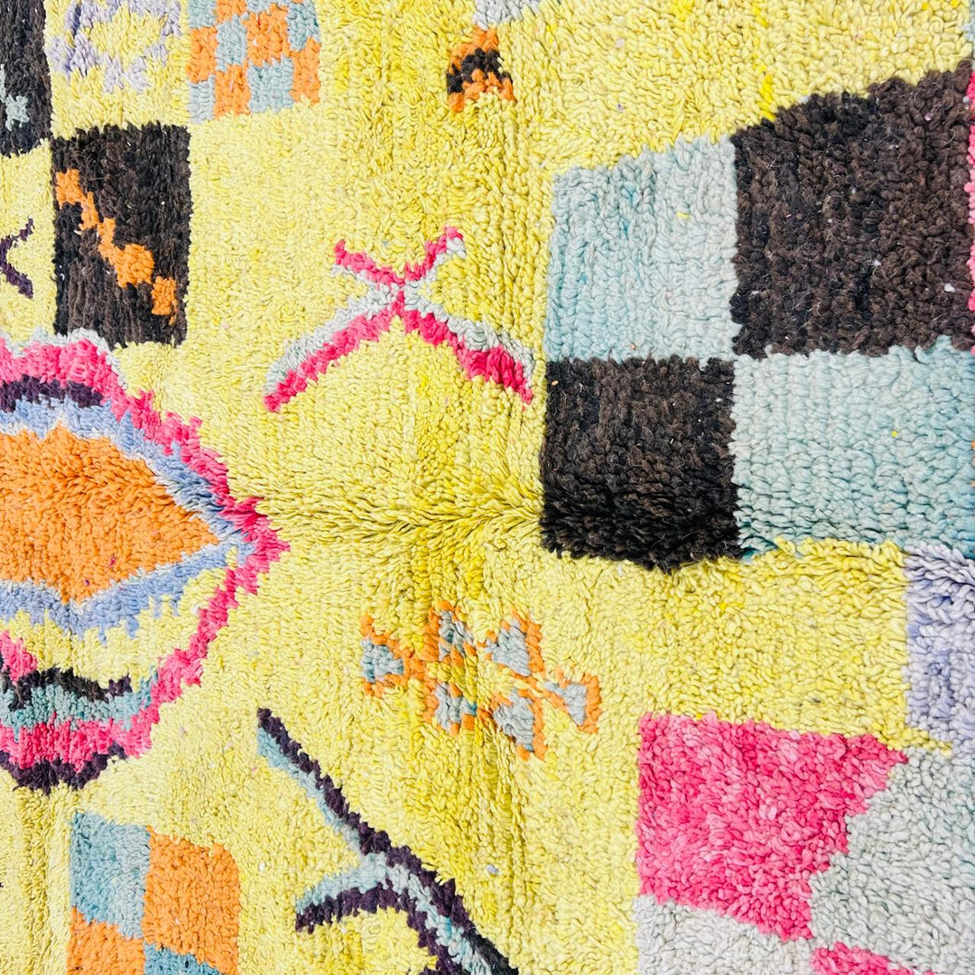 Vintage Moroccan Shag Rug – Yellow Bohemian Carpet