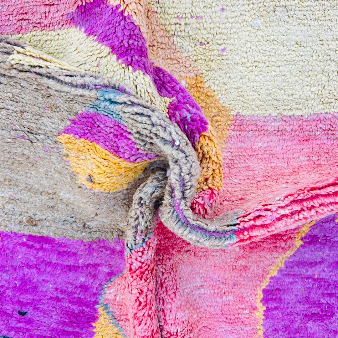 Vintage Moroccan Rug – Pink Yellow Abstract Wool Berber Carpet